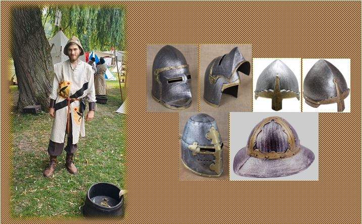 Sergent Anthony (diplômé BAFA) et des casques enfants répliques en matière plastique de vrais casques médiévaux